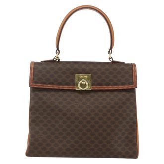 Celine Vintage Macadam Canvas And Leather Brown Canvas Handbag (Pre-Owned)