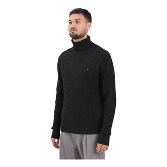 Tommy Hilfiger Truien & Vesten, Heren, Zwart, S, Katoen, Kabelgebreide coltrui