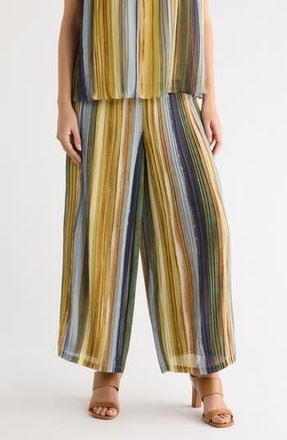 Adrianna Papell Pliss&eacute; Pants in Citron Watercolor Stripe at Nordstrom Rack, Size X-Large