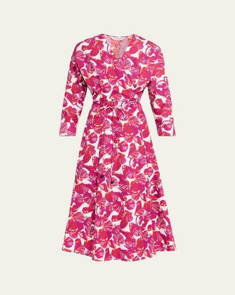 Max Mara Seashell-Print Faux Wrap Midi Dress