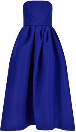 Carolina Herrera Kleedjes, Dames, Blauw, M, Tule, Off-the-Shoulder Silk Faille Midi Jurk
