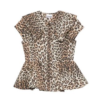 Ganni Ruffled Leopard-Print Buttoned Top - female - Ganni - Blouses - Multicolor - XS - Blouses & Shirts