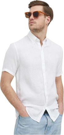 Michael Kors Slim-Fit Linnen Shirt - Heren - Korte mouwen Overhemden - Wit - XL - Linnen - Overhemden
