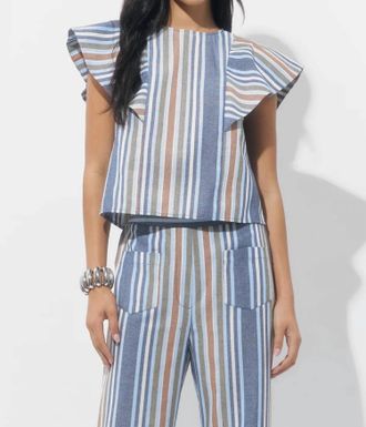 Adelyn Rae Palma Stripe Flutter Sleeve Top In Blue