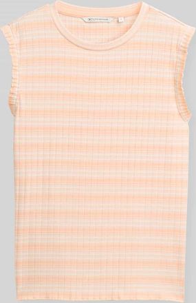 Tom Tailor Denim Slim Fit Top in Rippoptik in Apricot, Gr&ouml;&szlig;e XS
