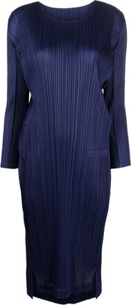 Pleats Please Issey Miyake pleated long-sleeve midi dress - women - Polyester - 4 - Blue