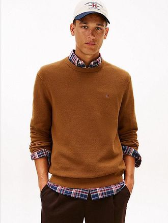 Tommy Hilfiger Flag Embroidery Textured Crew Neck Jumper