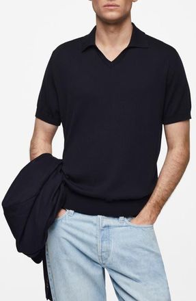 Mango Johnny Collar Cotton Polo Sweater in Dark Navy at Nordstrom, Size Medium