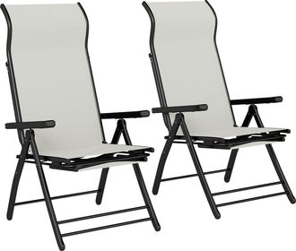 OEM Pack De 2 Sillas Plegables Reclinables De Jard&iacute;n Exterior Con Respaldo Alto Ajustable En 5 Posiciones Reposapi&eacute;s Gris