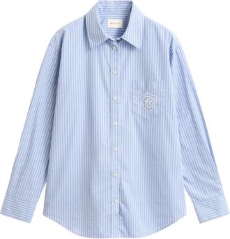 GANT Relaxed Fit Klassiek Poplin Blouse met Strepen - Dames - Overhemden - Blauw - 2XL - Katoen - Overhemden