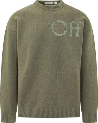 Off-white Trui met Ronde Hals en Lange Mouwen - Heren - Ronde hals truien - Groen - M - Truien & Vesten