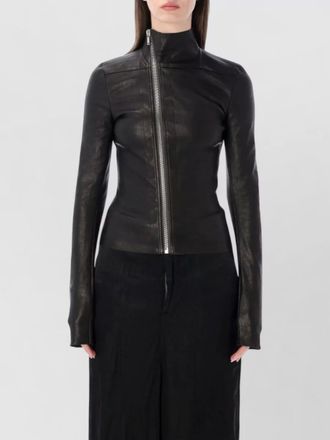 Rick Owens leather high-neck asymmetric-zip long-sleeve jacket