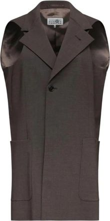 Maison Margiela Mouwloos Maatpak Vest - Dames - Bodywarmers - Bruin - S - Wol - Jassen