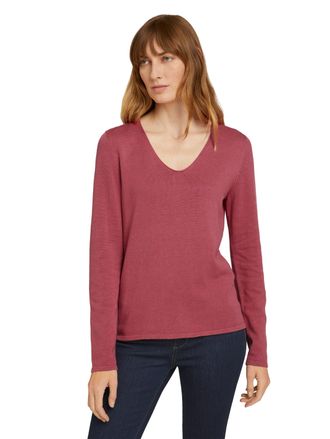 Tom Tailor V-Ausschnitt-Pullover TOM TAILOR Regular, Damen, Gr. 3XL, cozy pink, Strick, Obermaterial: 60% Baumwolle, 40% Viskose, unifarben, regular fit normal, 