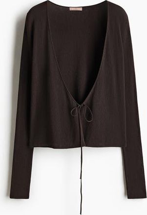 H&M Rib-knit Wrap Cardigan in Dark Brown at Nordstrom, Size X-Small