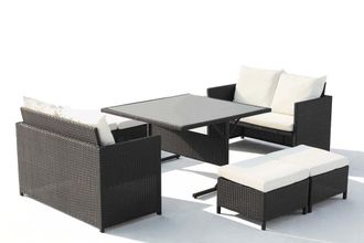 Concept Usine Sal&oacute;n de jard&iacute;n encastrable resina trenzada 8 plazas negro/blanco