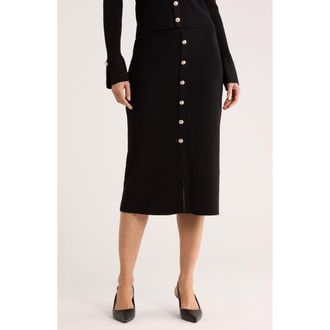 Ellen Tracy Button Front Sweater Skirt in Black at Nordstrom Rack, Size Large