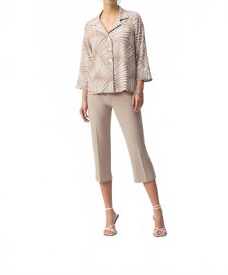 Joseph Ribkoff Tropical Print Textured Trapeze Jacket In Dune/vanilla