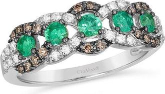 Le Vian Scallop Edge 14K 0.68 Ct. Tw. Diamond & Emerald Half-Eternity Ring