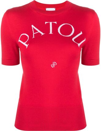 Patou intarsia knit-logo knitted top - women - Cotton/Polyamide - L - Red