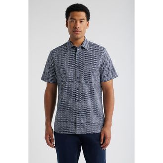 Nordstrom Check Short Sleeve Stretch Button-Up Shirt in Navy Painted Check at Nordstrom Rack, Size X-Large