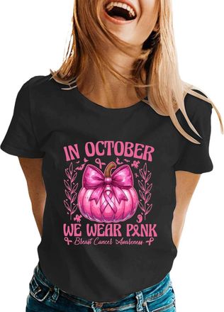 Generic Breast Cancer Awareness Tshirt Yellow Ribbon T Shirt Pink T-Shirt Tops Support Plain Tshirts Women Gifts for Woman October (Black,L)
