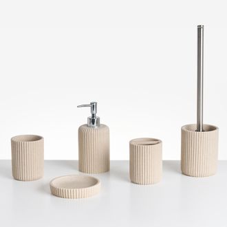 Beliani Beliani - Conjunto De 5 Accesorios De Ba&ntilde;o Jabonera Dispensador De Jab&oacute;n Escobilla De Inodoro Vaso Soporte Para Cepillos De Dientes Beige Claro Camana