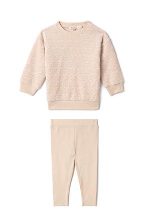 Lola Cotton Velour Cherry Print Two Piece Sweatshirt and Matching Leggings Set in Linen at Nordstrom, Size 12M