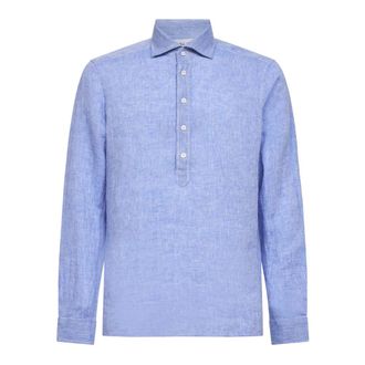 D4.0 Overhemd met halve knoopsluiting - Heren - Casual Overhemden - Blauw - M - Linnen - Overhemden