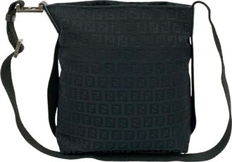 Fendi Black Canvas Nylon Leather Shoulder Bag Tote Bag (Pre-Owned)