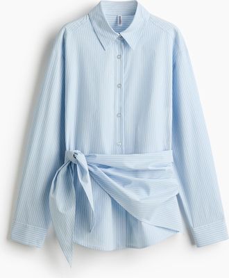 H&M Bluse mit Tuchdetail - Hellblau/Gestreift