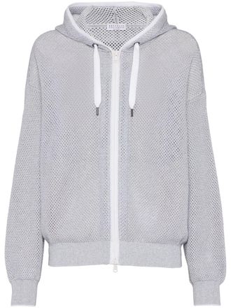 Brunello Cucinelli Opengebreide hoodie met rits - Grijs
