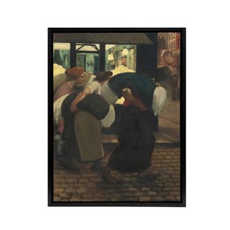 Artery8 The Laundresses Oil Painting Steinlen Black Framed Canvas Art Print | Size: W24 x H32