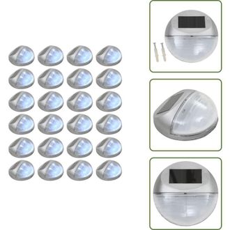 vidaXL The Living Store Lampade Solari da Parete da Esterno a LED 24 pz Rotonde Argento - Lampade solari esterne