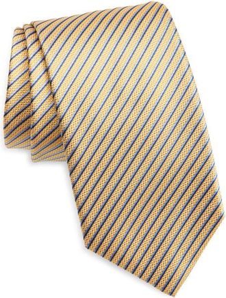 David Donahue Stripe Silk Tie in Gold at Nordstrom