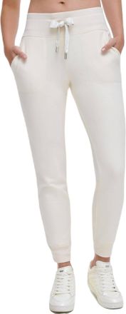 DKNY Womens Logo-Drawstring Fleece Jogger Sweatpants In Bone