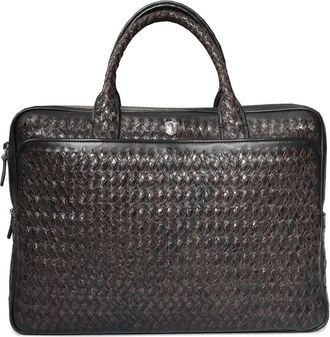 Lardini woven calfskin-alligator leather briefcase - women - CALFSKIN/Alligator Leather - One Size - Brown