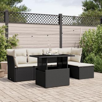 vidaXL Vidaxl - Set De Sof&aacute;s De Jard&iacute;n 6 Piezas Y Cojines Rat&aacute;n Sint&eacute;tico Negro