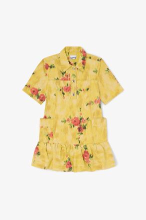 Ganni Vibrant Yellow Dress in Printed Denim - Size 8/10 Organic Cotton