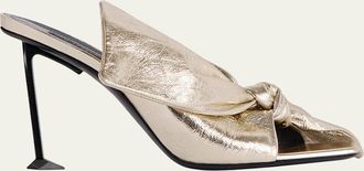 Givenchy 95mm Crinkled Metallic Leather Bow Mules