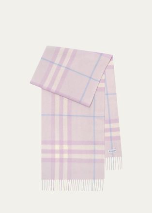 Burberry Fringe-Trim Check Cashmere Scarf