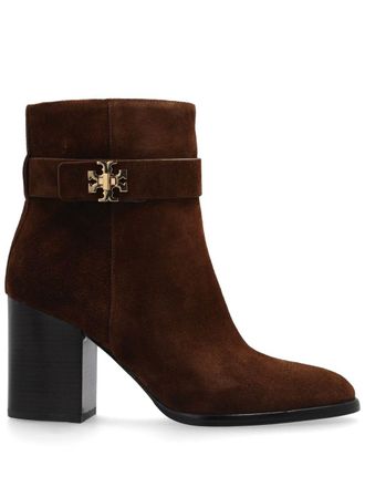 Tory Burch 90mm logo-plaque suede ankle boots - Brown