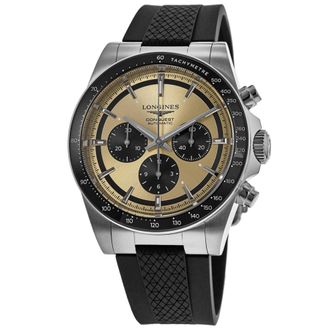 Longines Conquest Automatic Chronograph Yellow Gold Tone Rubber Strap Mens Watch L3.835.4.32.9