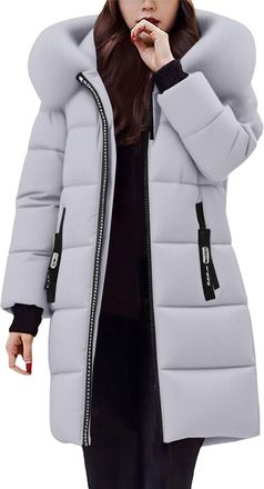 Generic HOOUDO Trench Coats for Women With Hood Winter Jackets for Women UK Quilted Down Mid Lenght Puffer Coats Ladies Lightweight Waterproof Jacket Slim Tre