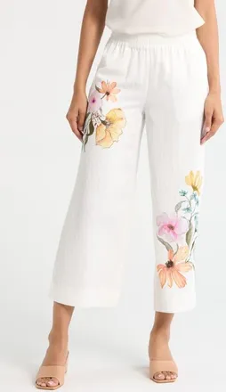 Vince Camuto Floral Smocked Waist Wide Leg Pants in Antique White at Nordstrom, Size Xx-Large