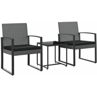 vidaXL Set Comedor Jard&iacute;n 3 Pzas Cojines Pp Aspecto Rat&aacute;n Gris Oscuro Vidaxl