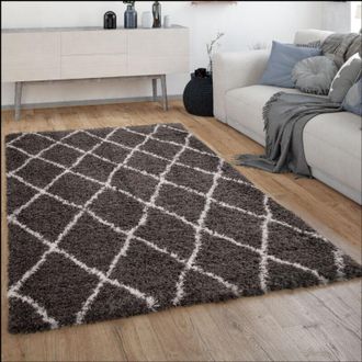 Paco Home Paco Home Alfombra Salón Pelo Largo Shaggy Pelo Largo Escandinava Rombos Moderna 200x290 cm, Gris