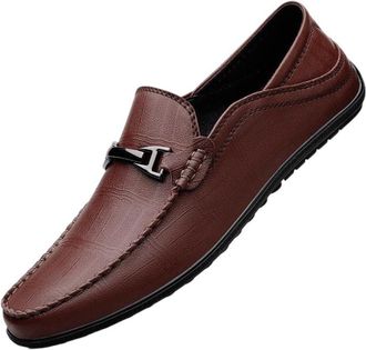 Generic Mens Genuine Leather Slip On Loafers Soft Sole Driving Moccasins Business Casual Shoes Easy Comfort Wear for Work Leisure(Brown,10.5)