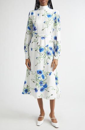 Stella McCartney Cornflower Floral Print Long Sleeve Crepe Midi Dress at Nordstrom, Size 10 Us
