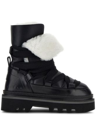 Hogan faux-fur trim ankle boots - Black